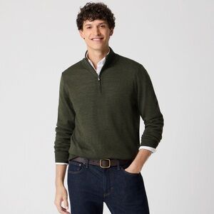 NWT J.Crew Factory Merino Wool-Blend Quarter-Zip Large Heather Dark Green Moss